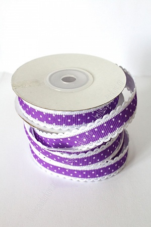 Лента репсовая с декором 1,5 см*10 ярд (ВР-319) фиолетовый