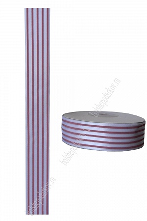 Лента атласная 2,5 см в розовую полоску (белый)