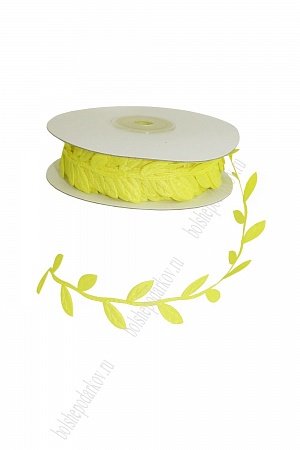 Лента декоративная "Листочки" 2,5 см*20 ярд (SF-2467) лимонный №34