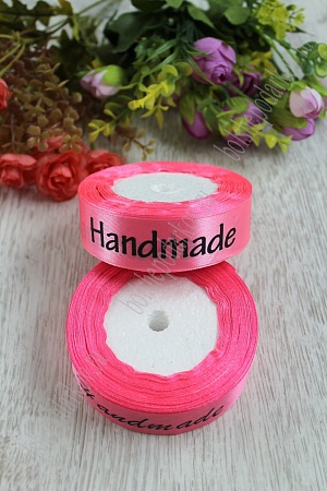 Лента атласная "Handmade" 2,5 см (розовый №147)