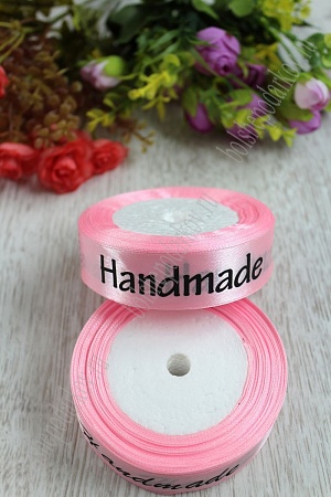 Лента атласная "Handmade" 2,5 см (розовый №04)
