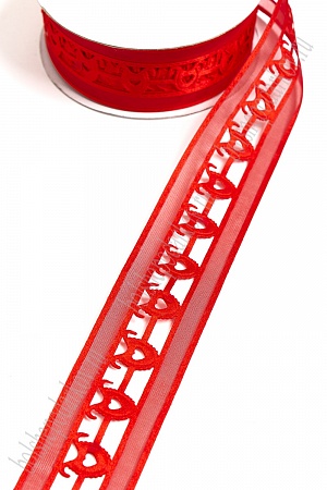 Лента декоративная 4 см, с выбитым рисунком (красный) в ассортименте