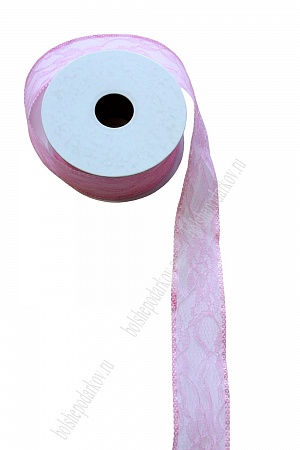 Лента органза "Узор" 4 см*18 ярд (ВР-562) розовый