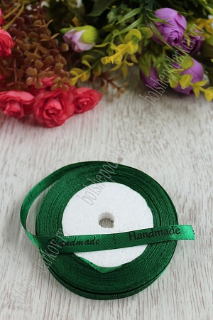 Лента атласная "Handmade" 1 см (зеленый №56)