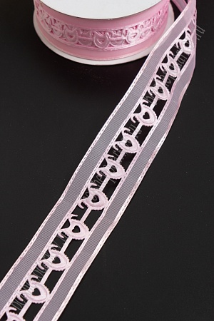 Лента декоративная 4 см, с выбитым рисунком (розовый) в ассортименте
