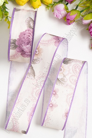 Лента декоративная "Цветы" 4 см (ВР-563) фиолетовый, в ассортименте